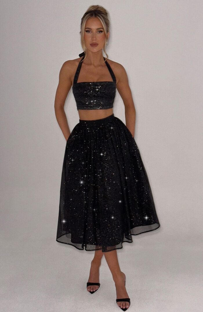 Alani Crop Top - Black Sparkle - Image 1